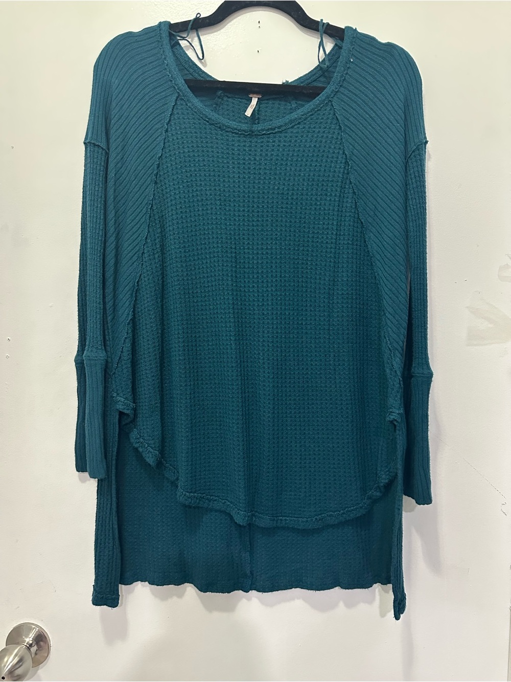 Free People Teal Waffle Knit Longsleeve Top Sz S